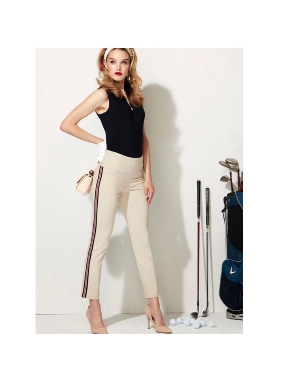 Swing Control Fancy Bottom Side Striped Golf Ankle Pants, size 8
